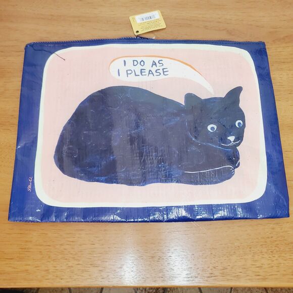 Blue Q JUMBO CAT Zipper Pouch "I Do As I Please" Post Consumer 13" Organizer Bag - Picture 3 of 6